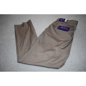 Alan Flusser Dress Pants Men 42x32 Taupe Comfort Stretch Herringbone Flat NEW
